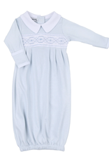 Magnolia Baby Alex Blue Smocked Collared L/S Pleated Gown Lt Blue
