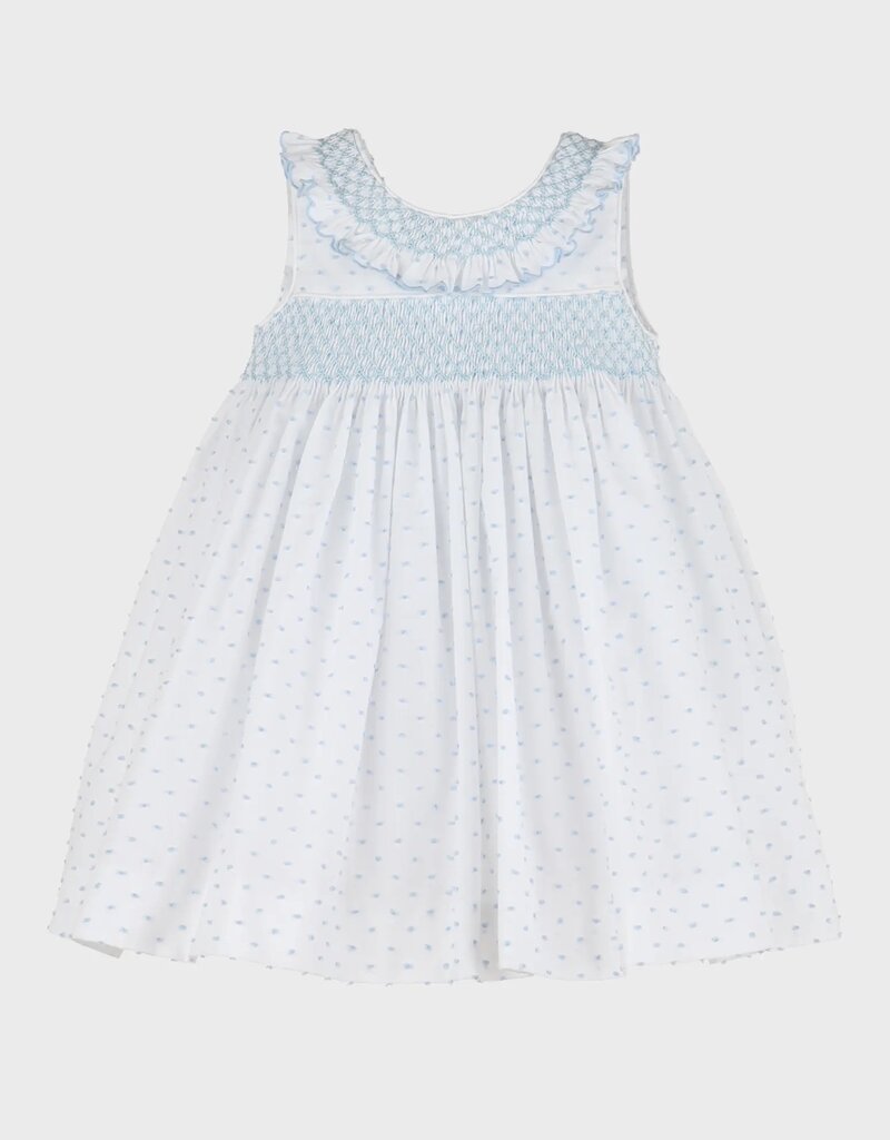 Luli & Me Blue Swiss Dot Bicolor Dress