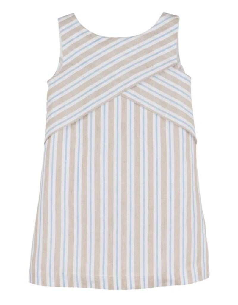 Luli & Me Beige Stripes Cross Front Dress