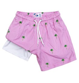 Bermies SALE Pink Palm Stripes Swim Trunks