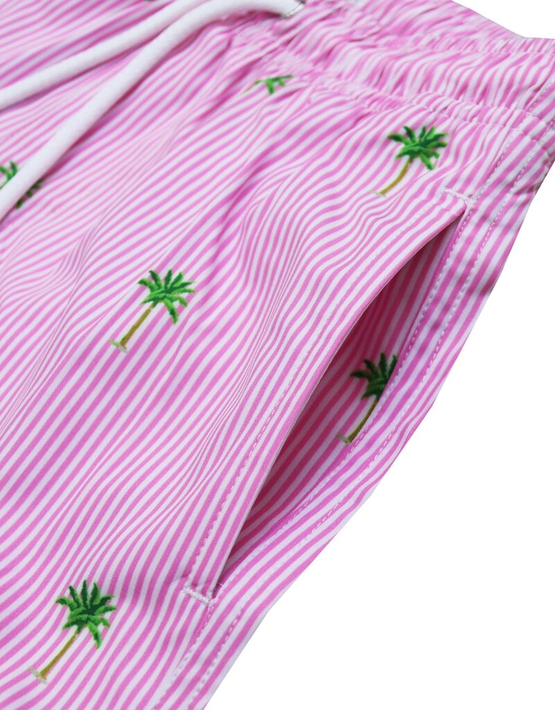 Bermies Pink Palm Stripes Swim Trunks