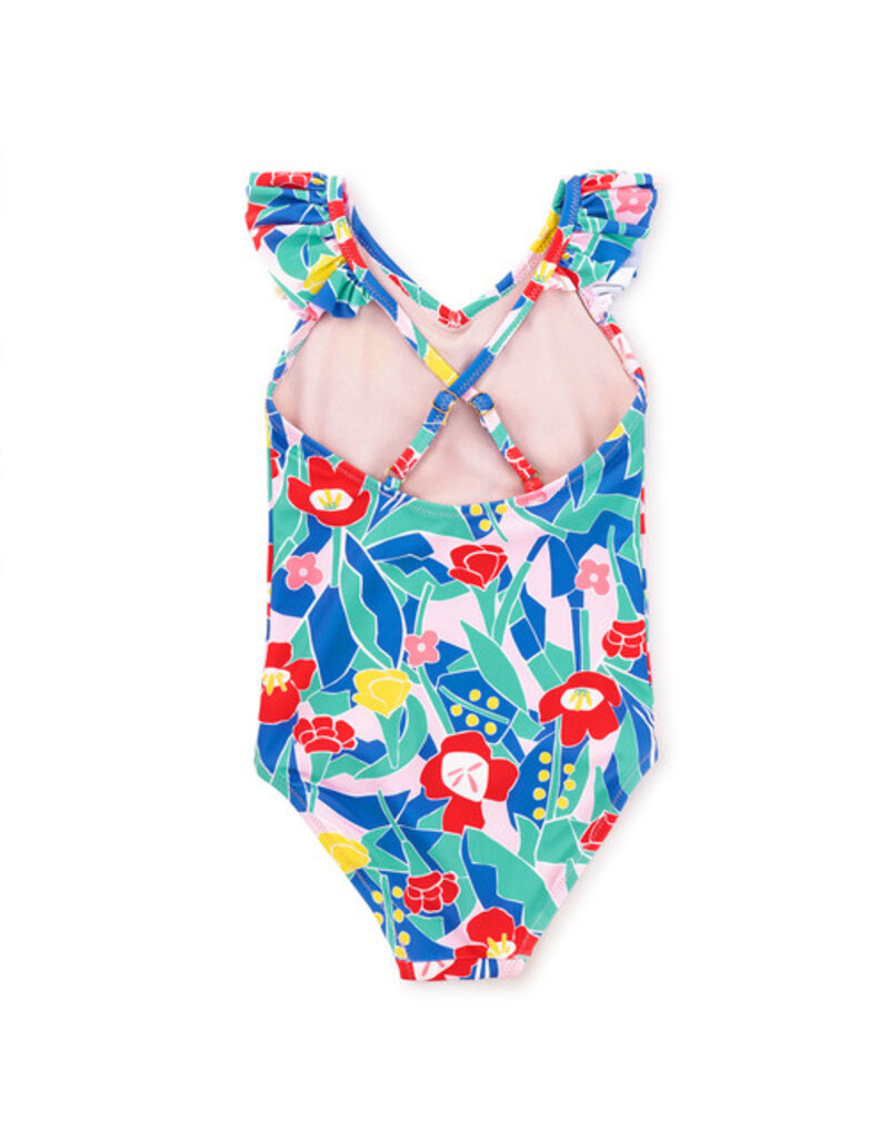 Tea Collection Ruffle One-Piece Swimsuit Window Floral