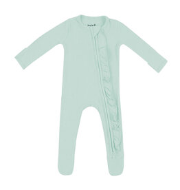 Ribbed Ruffle Zipper Footie Sage