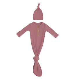 Kyte Baby Ribbed Knotted Gown w/Hat Dusty Rose