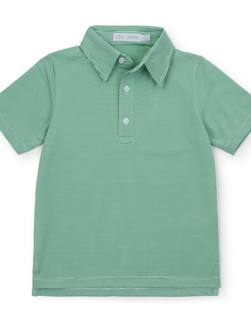 Lila + Hayes Will Performance Polo Green White Stripe