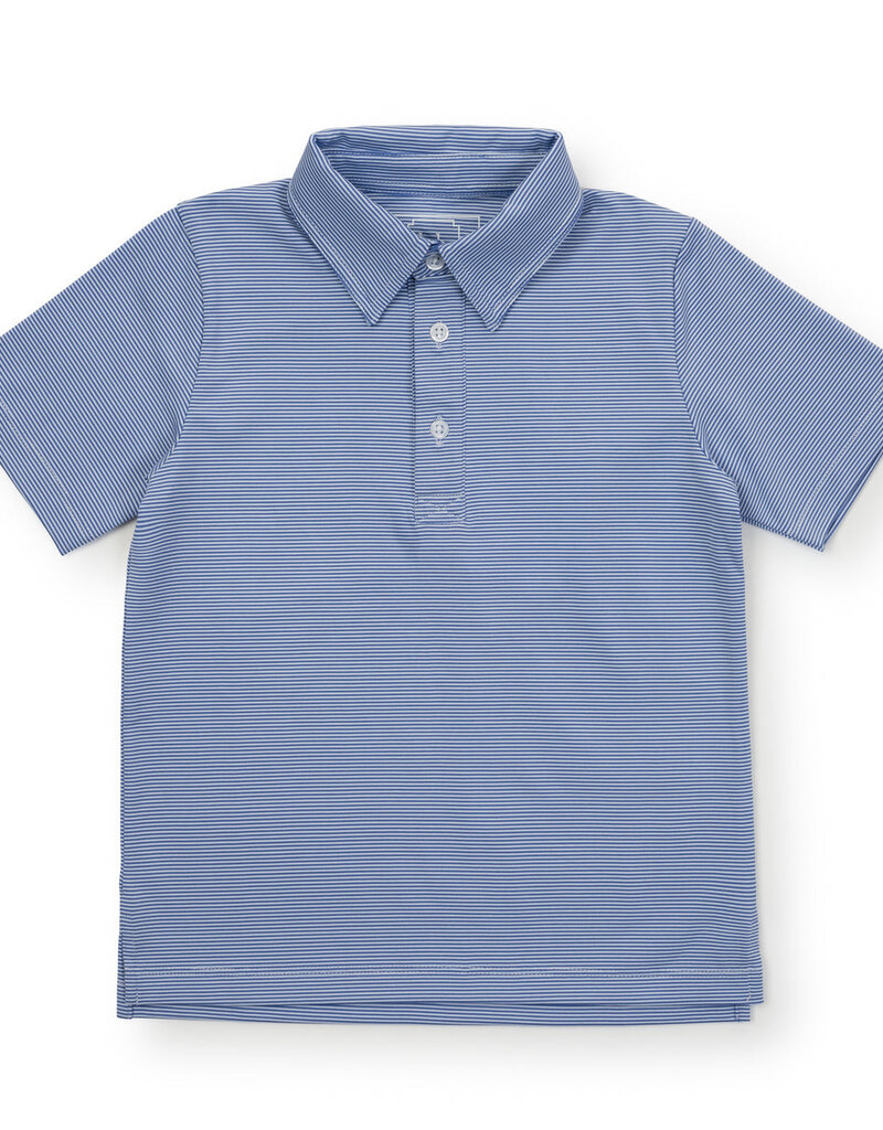 Lila + Hayes Will Performance Polo  Blue White Stripe