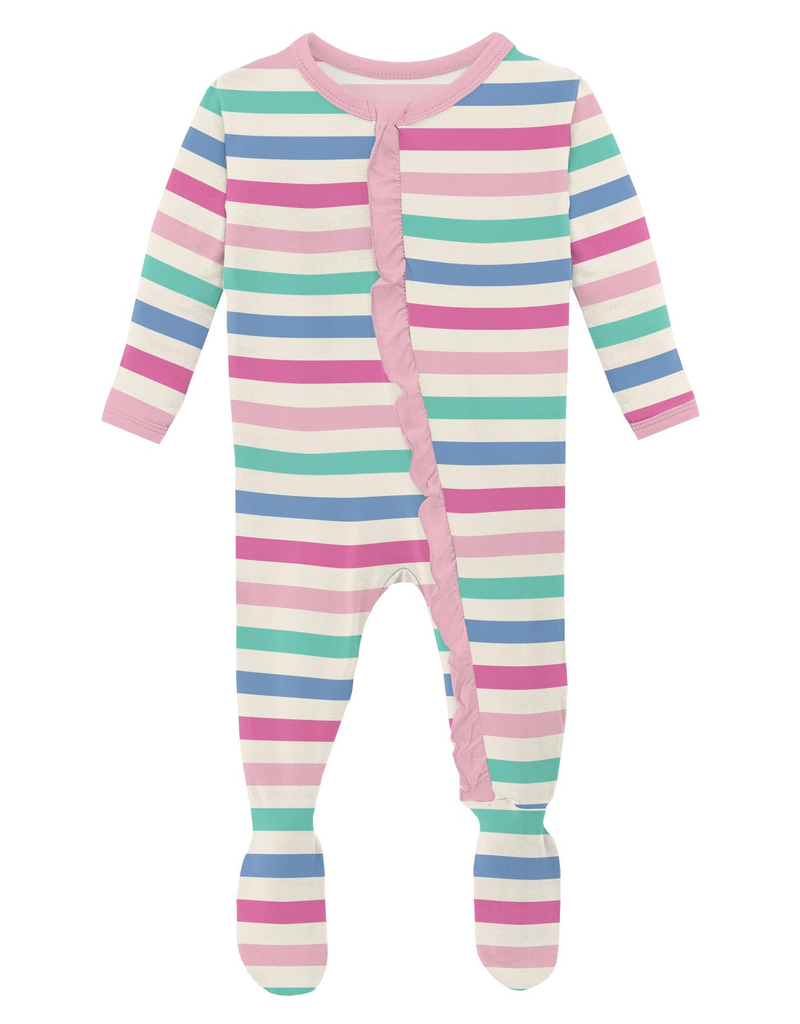 Kickee Pants Classic Ruffle Footie 2 Way Zipper Skip to My Lou Stripe