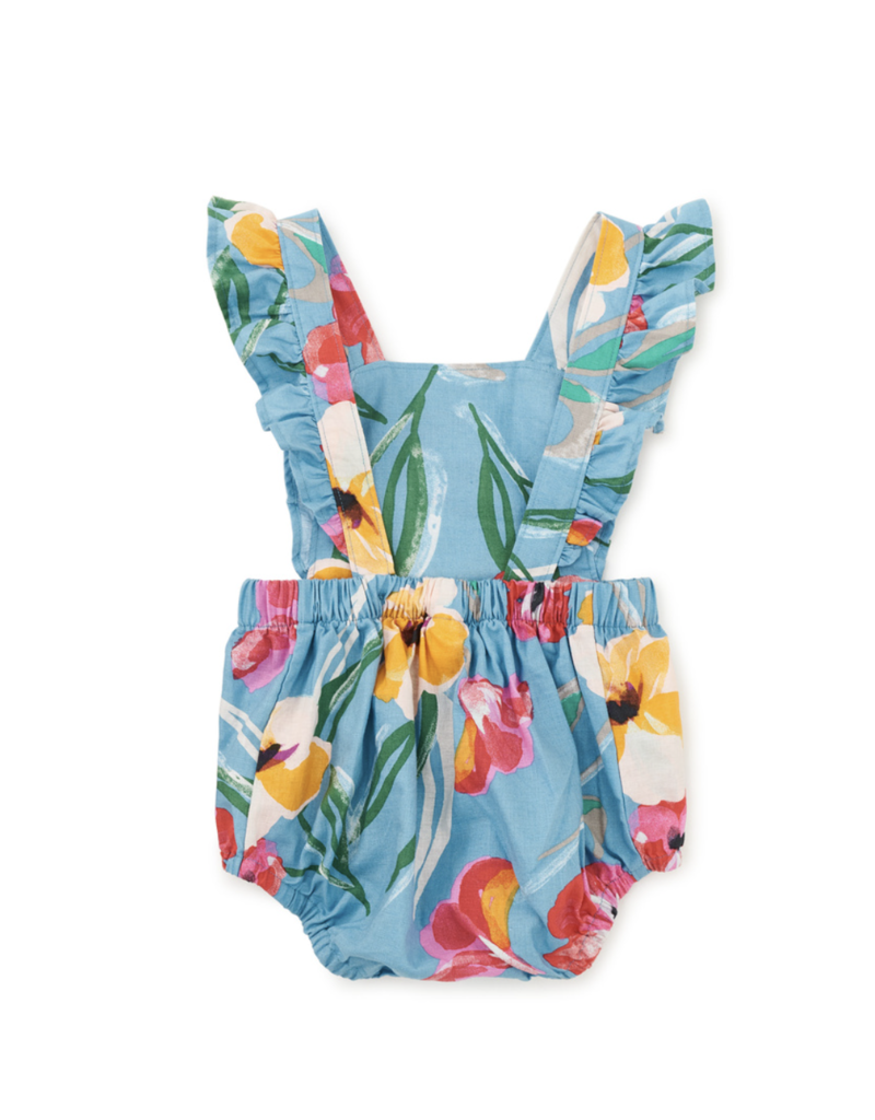 Tea Collection Ruffle Bubble Baby Romper Painterly Hibiscus in Blue