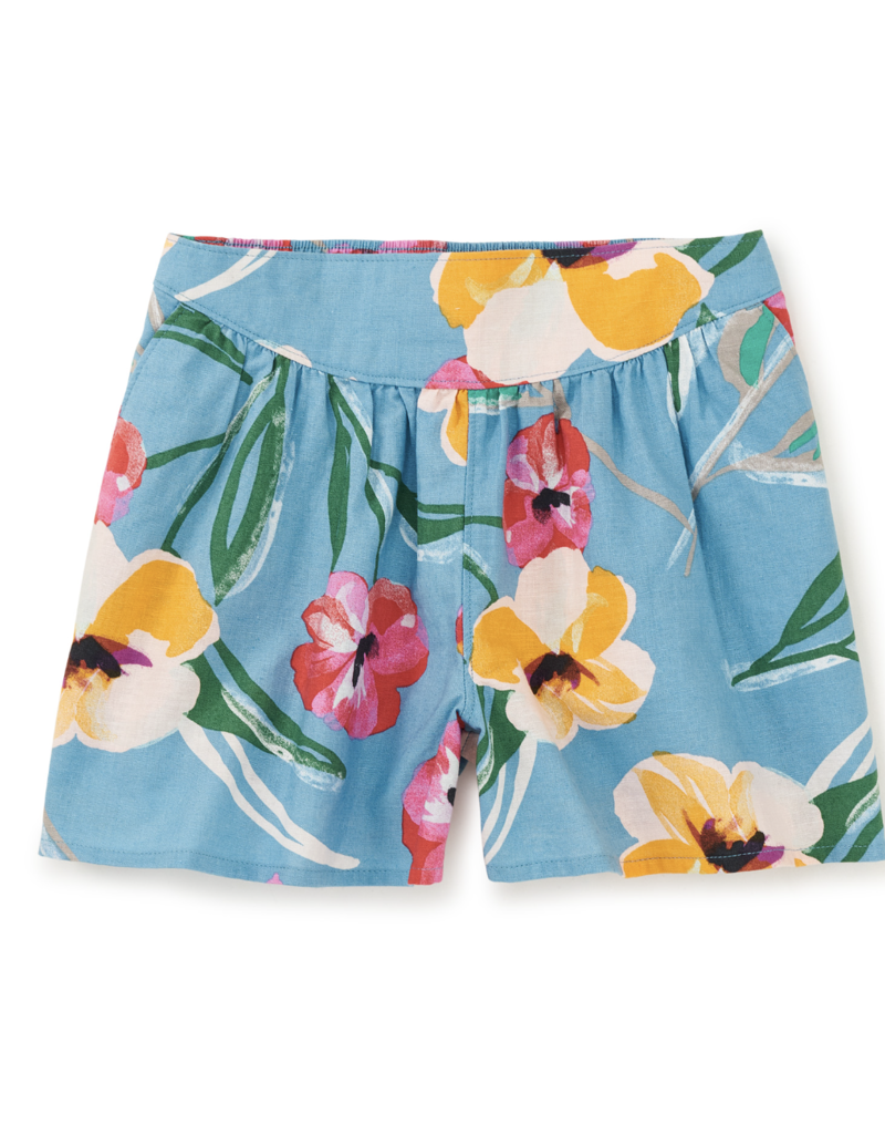 Tea Collection Printed Culotte Shorts Painterly Hibiscus in Blue