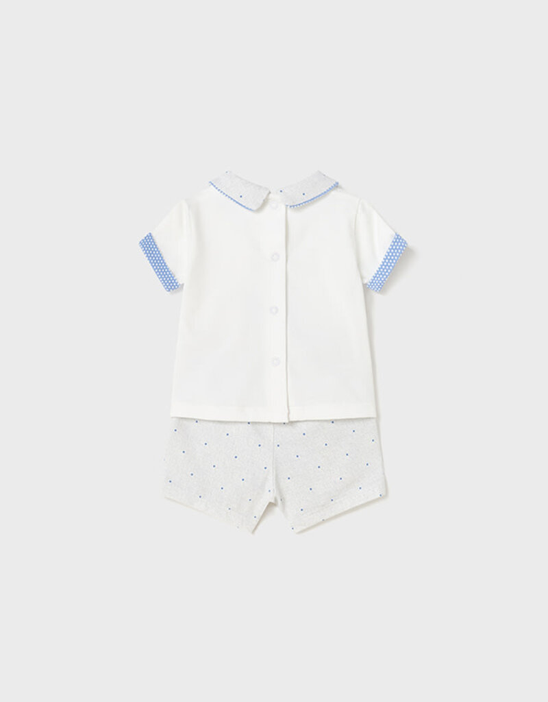 Mayoral White Collared Top w/Dotted White Shorts