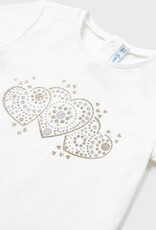 Mayoral White S/S Tee w/Gold Heart Print