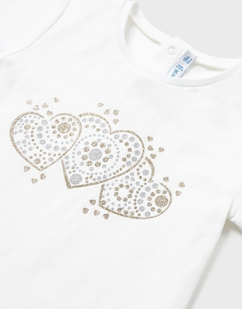 Mayoral White S/S Tee w/Gold Heart Print