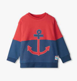Hatley Kids Color Block Anchor Pullover Sweatshirt Ensign Blue