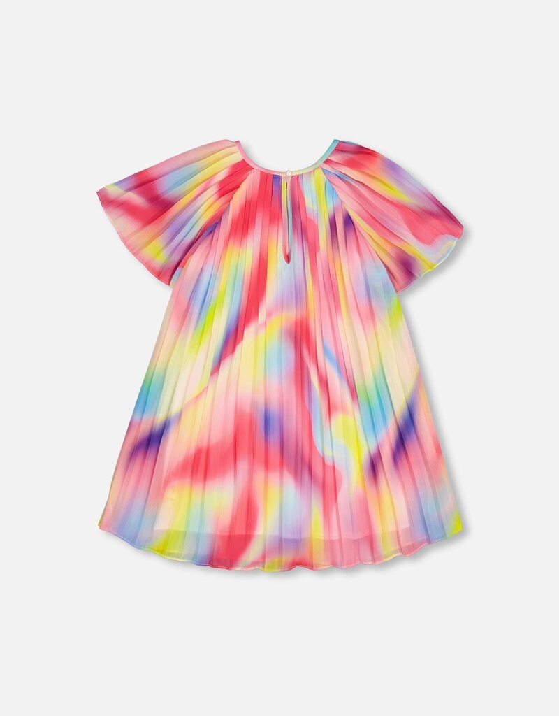 Deux par Deux Pleated Rainbow Dress in Chiffon