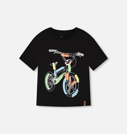 Deux par Deux Organic Jersey Drop Shoulder T-Shirt w/Bike Print