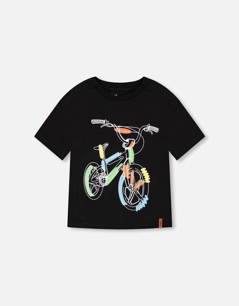 Deux par Deux Organic Jersey Drop Shoulder T-Shirt w/Bike Print