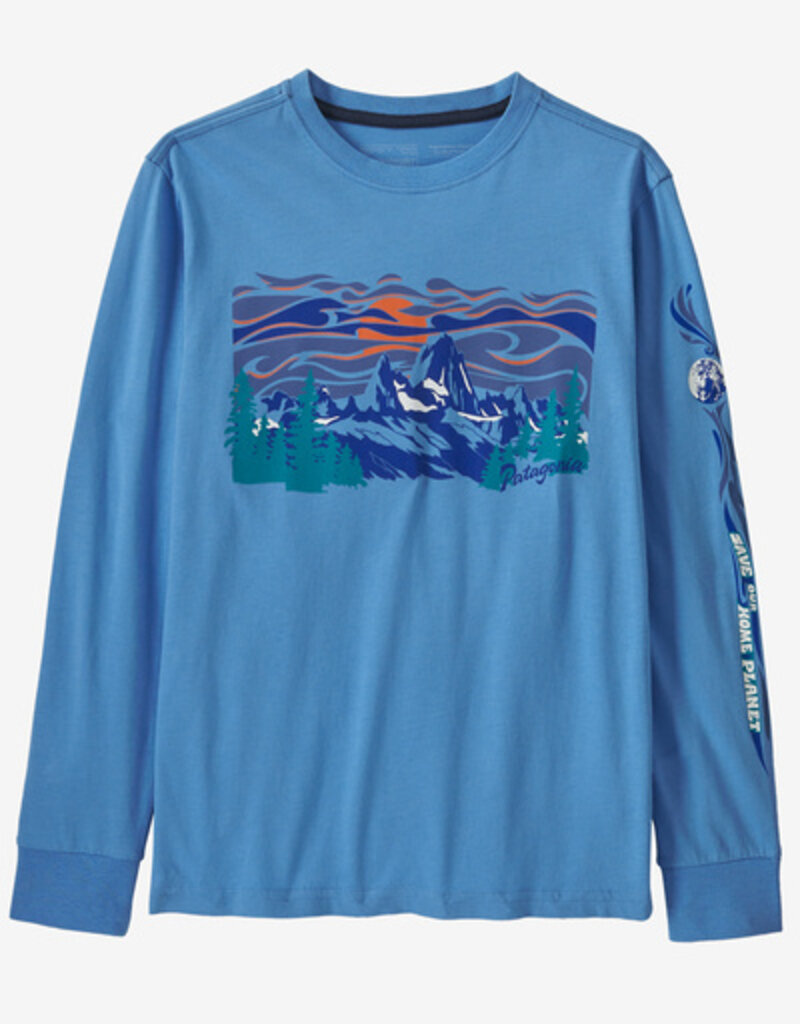 Patagonia Kids L/S Regenerative Organic Cotton Graphic T-Shirt Fitz Roy Homepeaks: Blue Bird