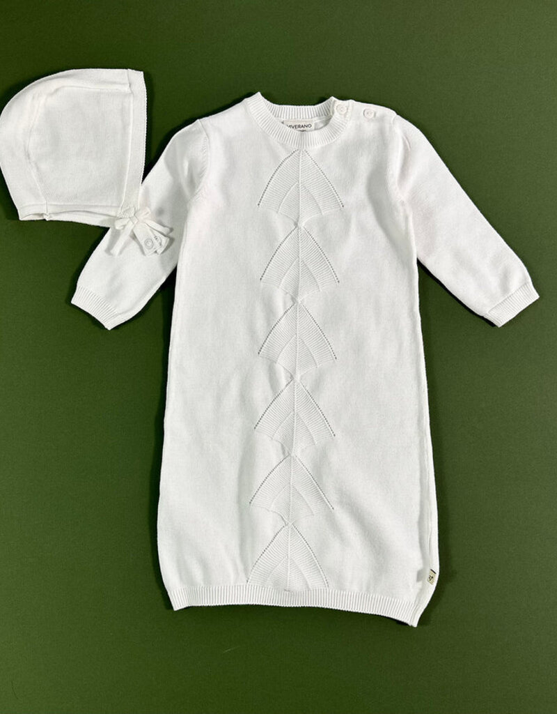 Viverano Pointelle Knit Sleep Gown/Hat Set Dove White