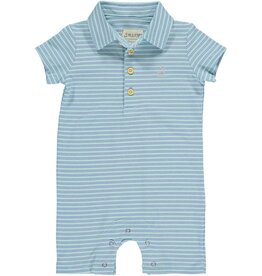 Me & Henry Drift Aqua/Blue Stripe Pique Polo Romper