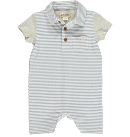 Me & Henry Blue/White Saltash Micro Stripe Polo Romper