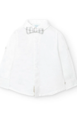 White Linen Shirt w/Striped Bow Tie