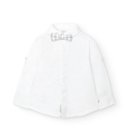 SALE White Linen Shirt w/Striped Bow Tie