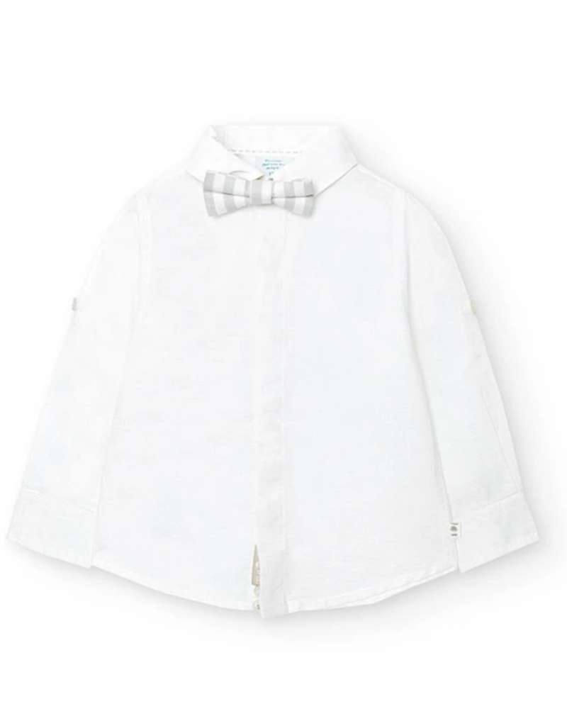 White Linen Shirt w/Striped Bow Tie