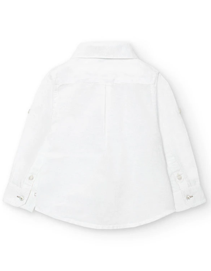 White Linen Shirt w/Striped Bow Tie