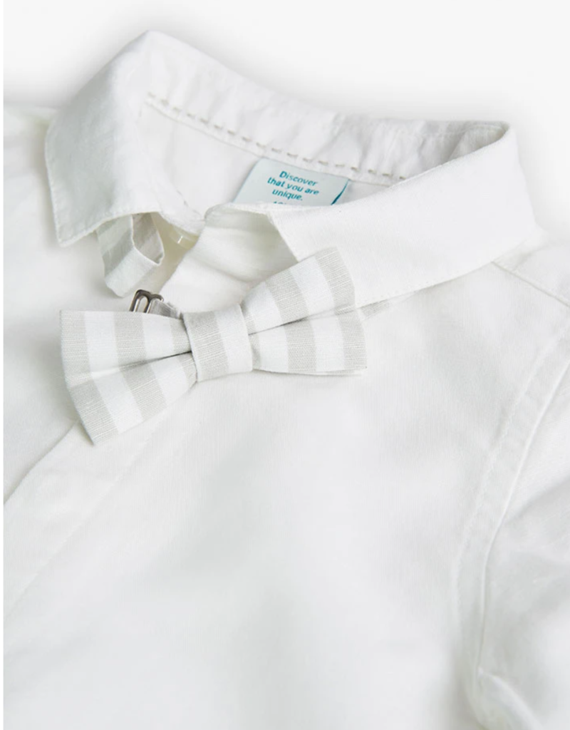 White Linen Shirt w/Striped Bow Tie
