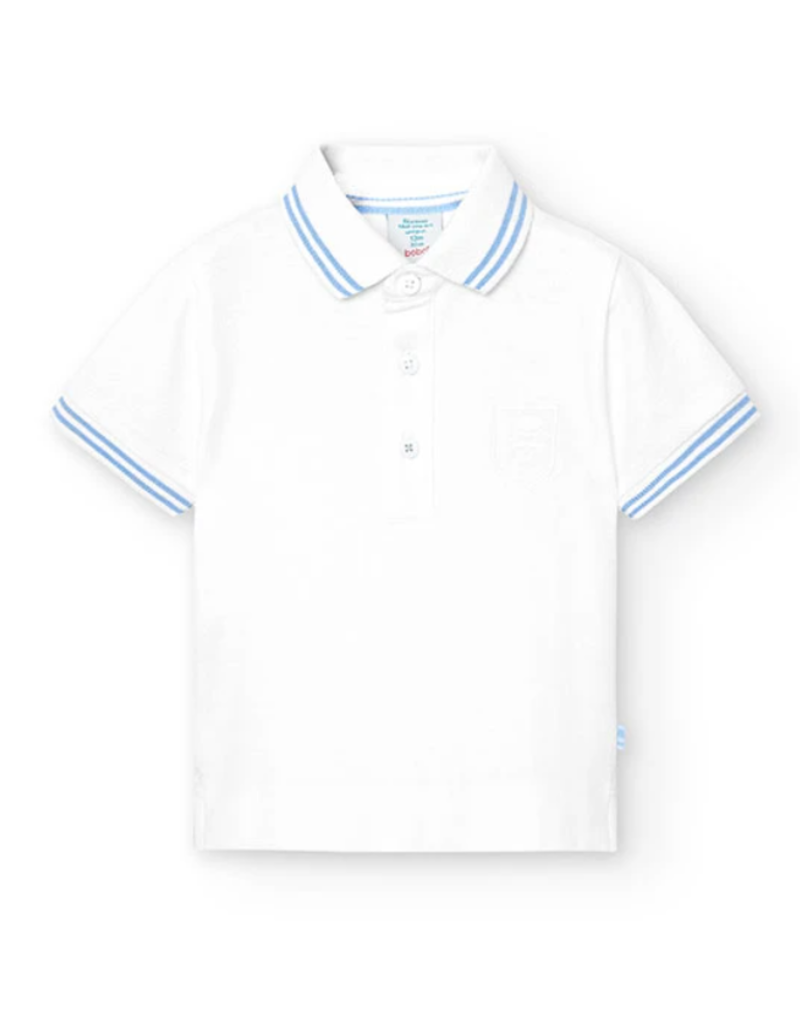 Boboli White Polo w/Blue Stripe Collar