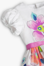 Boboli White Dress w/Flower Print and Ribbon