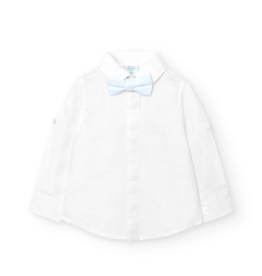 Boboli Linen White Shirt w/Blue Stripe Bow Tie