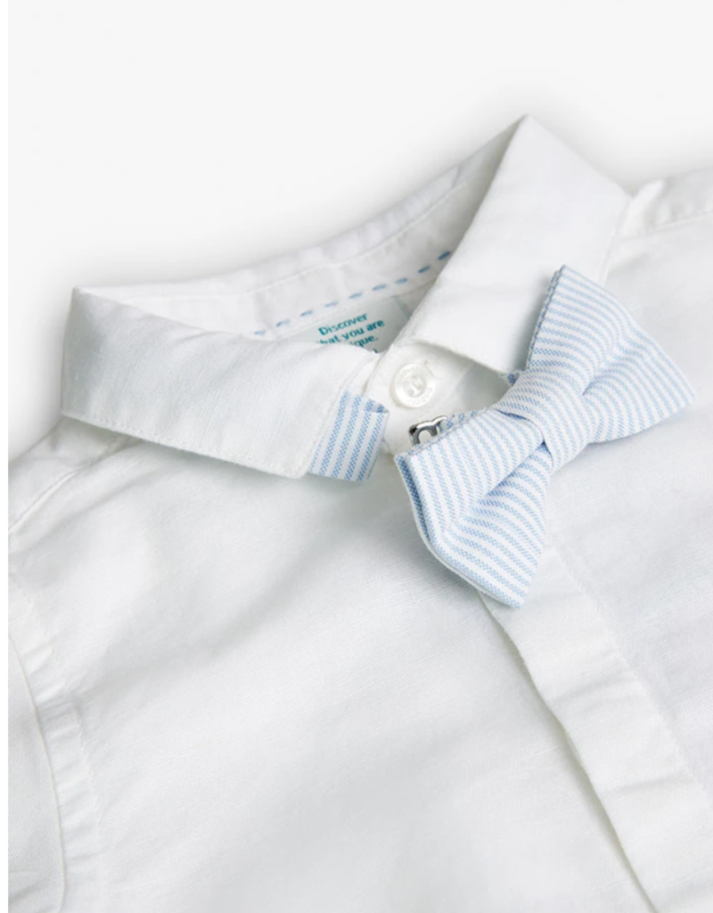 Boboli White Linen Shirt w/Blue Stripe Bow Tie