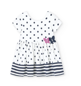 Boboli SALE White Dress w/Navy Polka Dots