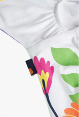 Boboli White Flower Print Dress w/Keyhole Back