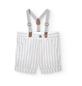 Boboli Linen Stone Striped Shorts w/Suspenders