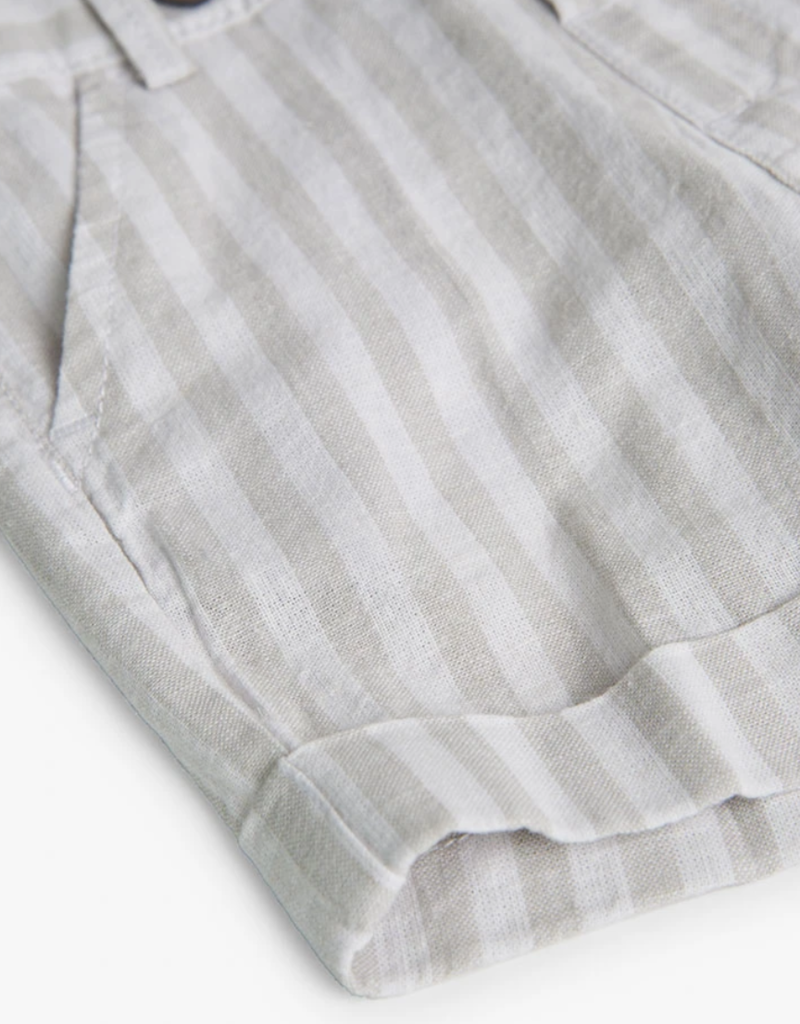 Boboli Stone Striped Linen Shorts w/Suspenders