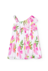 Pleated Chiffon Flower Print Dress