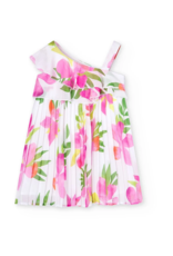 Pleated Chiffon Flower Print Dress