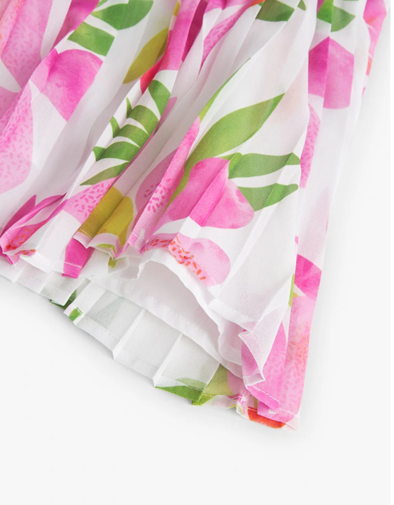 Pleated Chiffon Flower Print Dress