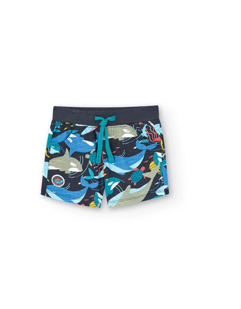 Boboli Navy Shark Print Bermuda Shorts