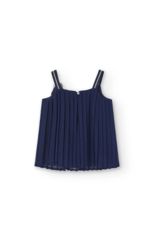 Navy Chiffon Pleated Top