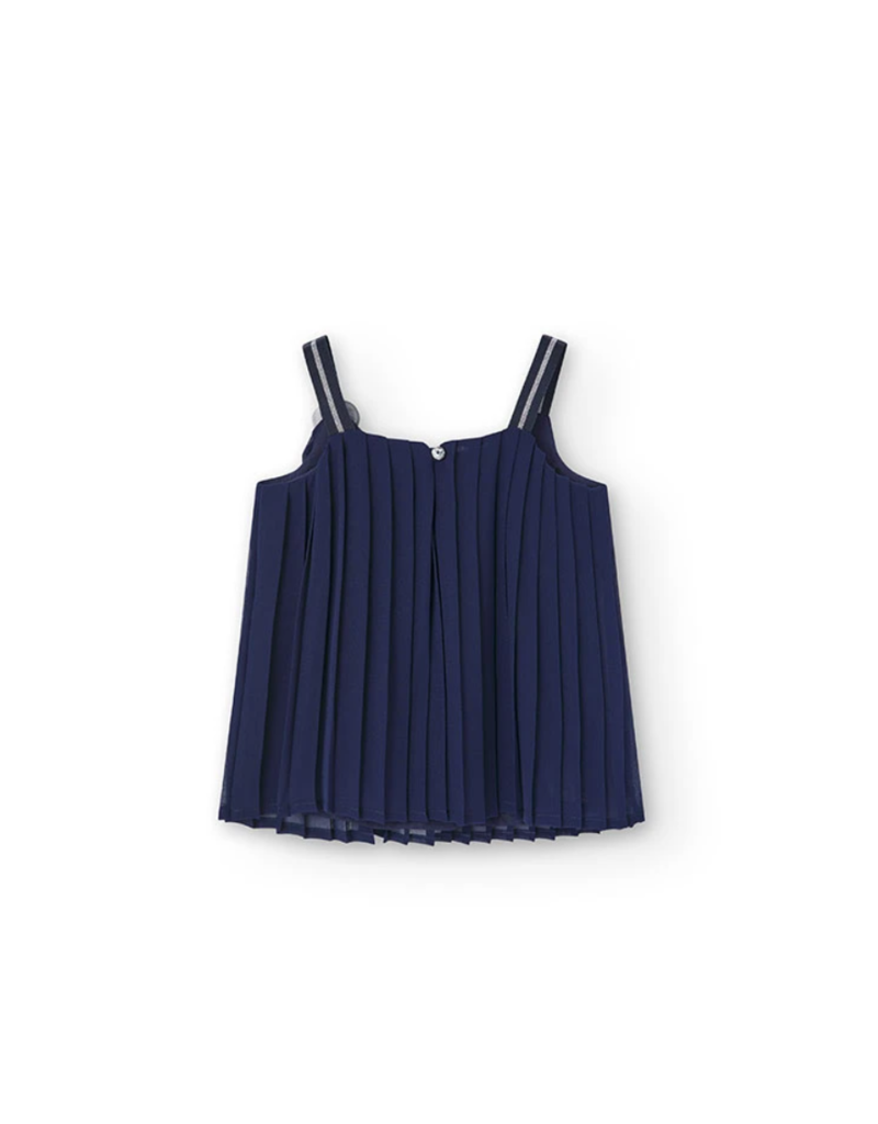 Navy Chiffon Pleated Top