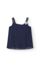 Navy Chiffon Pleated Top
