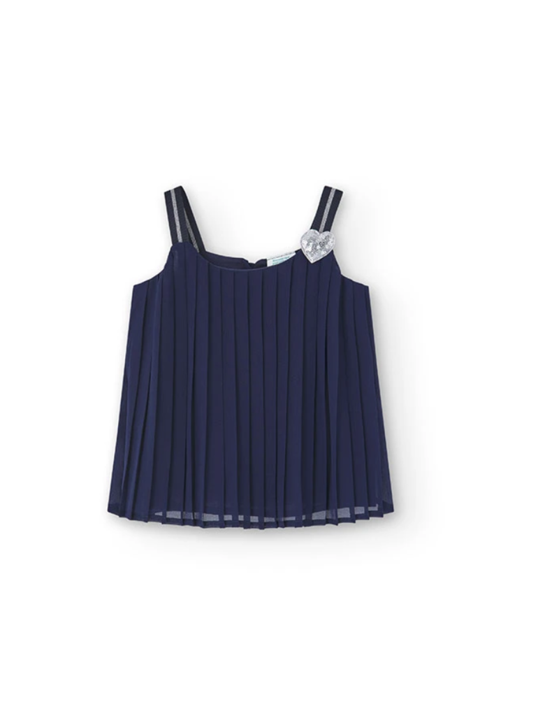 Navy Chiffon Pleated Top