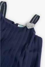 Navy Chiffon Pleated Top