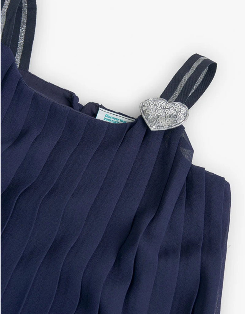 Navy Chiffon Pleated Top