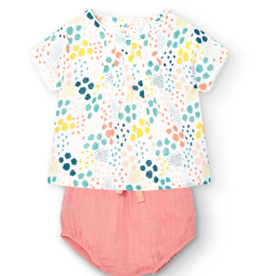 Boboli Flower Print Top w/Coral Bloomers