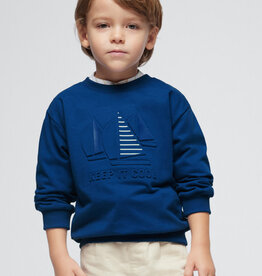 Mayoral Blue Pullover Embossed Sailboat Print