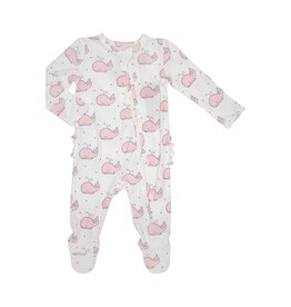 Angel Dear BUBBLY WHALE PINK 2 WAY ZIPPER RUFFLE FOOTIE